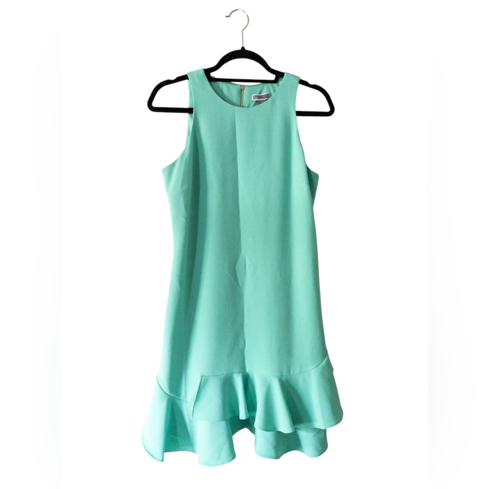 Chelsea28 Mint Green Sleeveless Dress With Gold Back Zipper SZ 10 Ruffle Hem